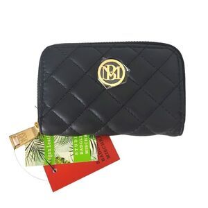 Badgley Mischka Black Quilted Coin Purse Key Ring NWT